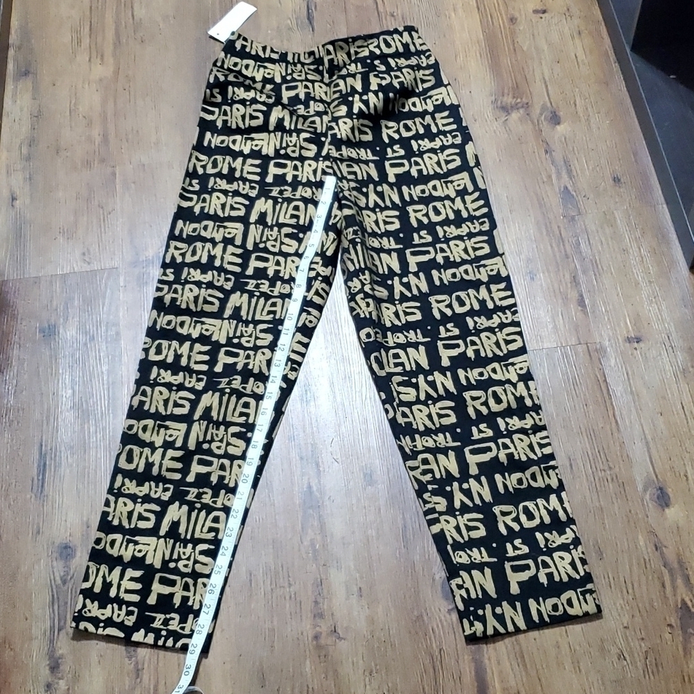 Eric casual gold black graffiti Paris pants new with tags